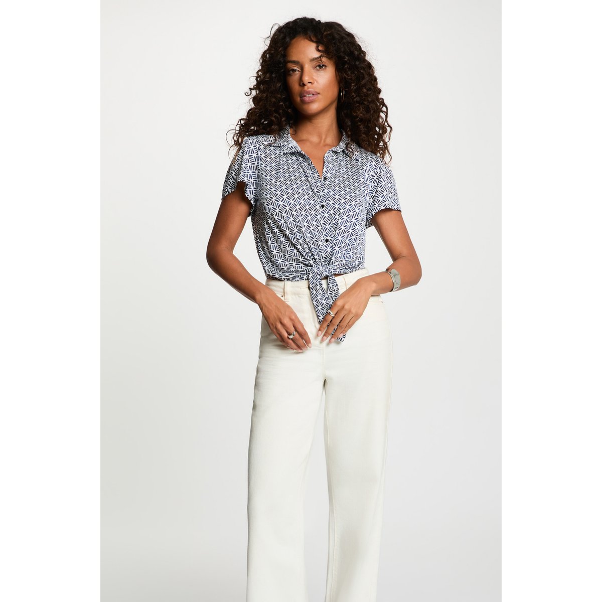Chemise nouée col à revers blanc, MORGAN
