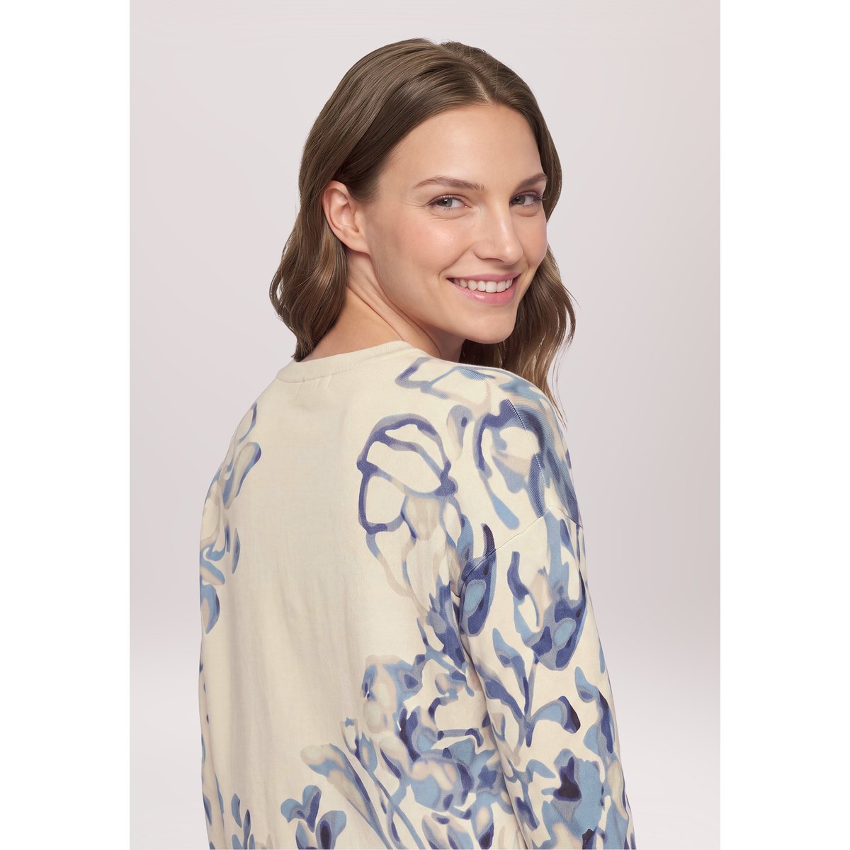 Pull-over en maille à imprimé beige/bleu, BETTY BARCLAY