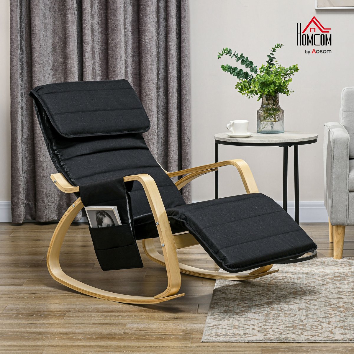 Fauteuil à bascule Lin Noir noir, HOMCOM