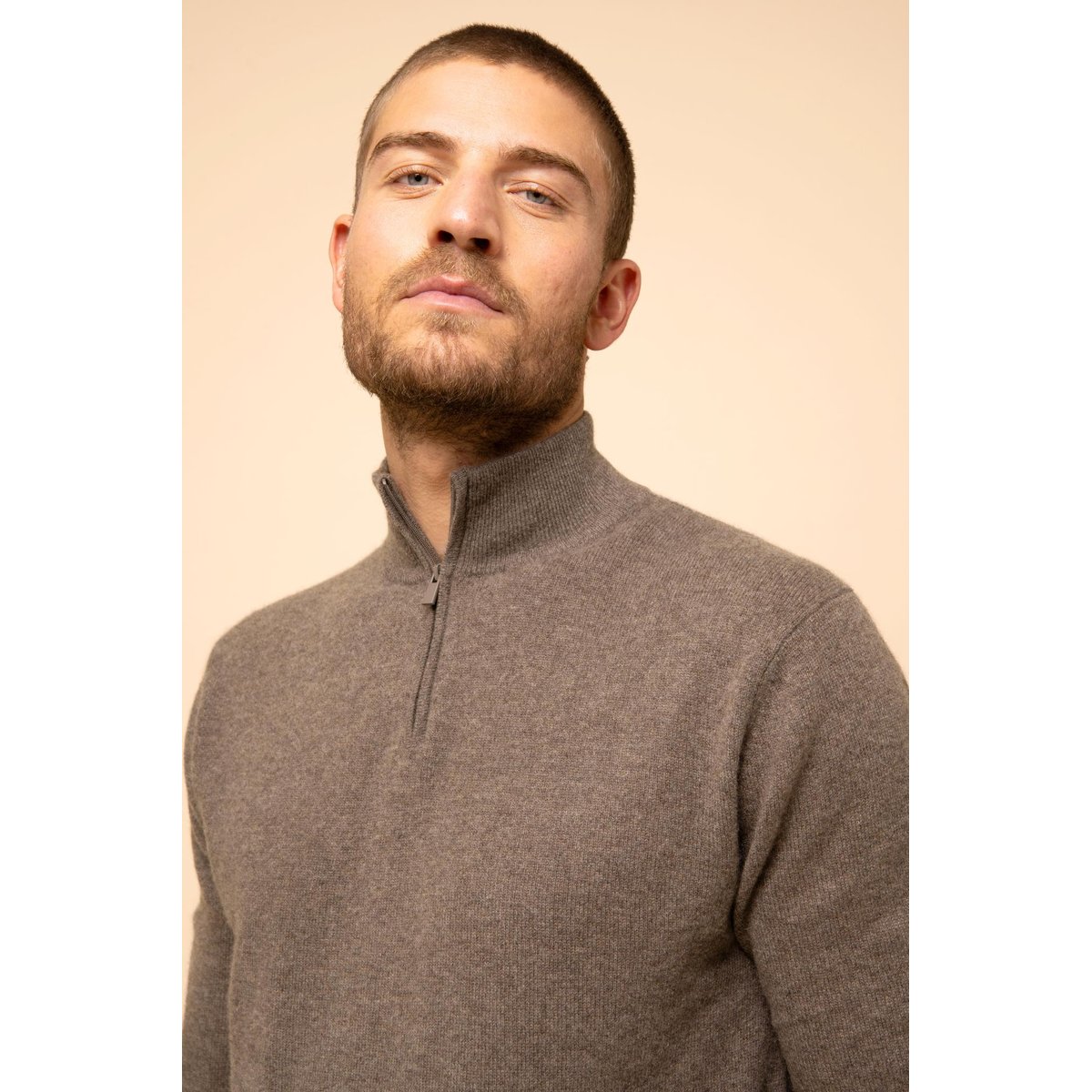 Pull Camionneur Taupe Chiné Bradley marron, JUST CASHMERE