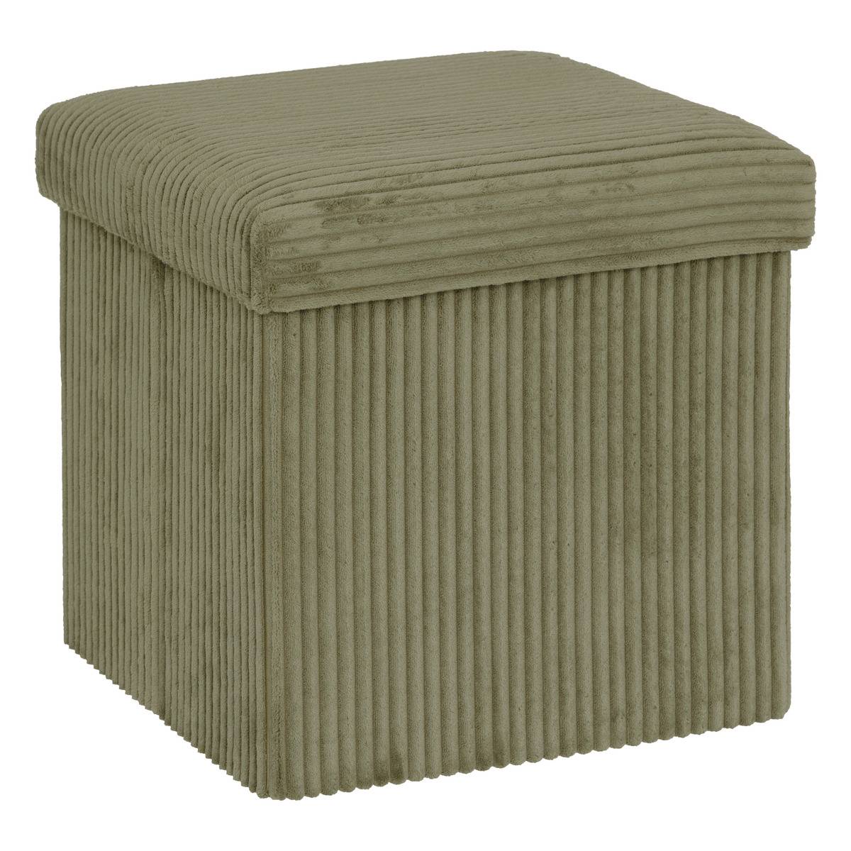 Pouf pliant coffre de rangement en velours côtelé ARUM vert kaki, ATMOSPHERA