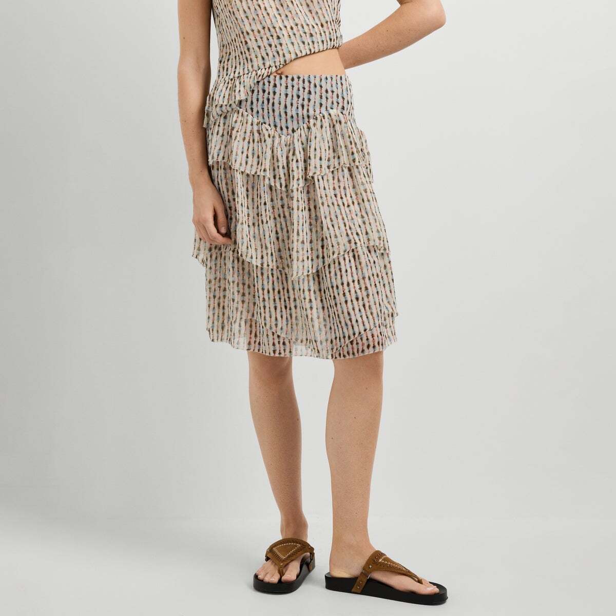 Jupe Midi Avec Volants rose poudre rose, PEPE JEANS