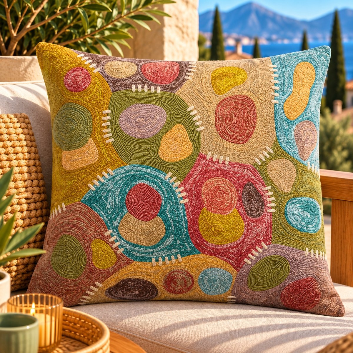Coussin brodé Épure Solaire mineral, EDEN