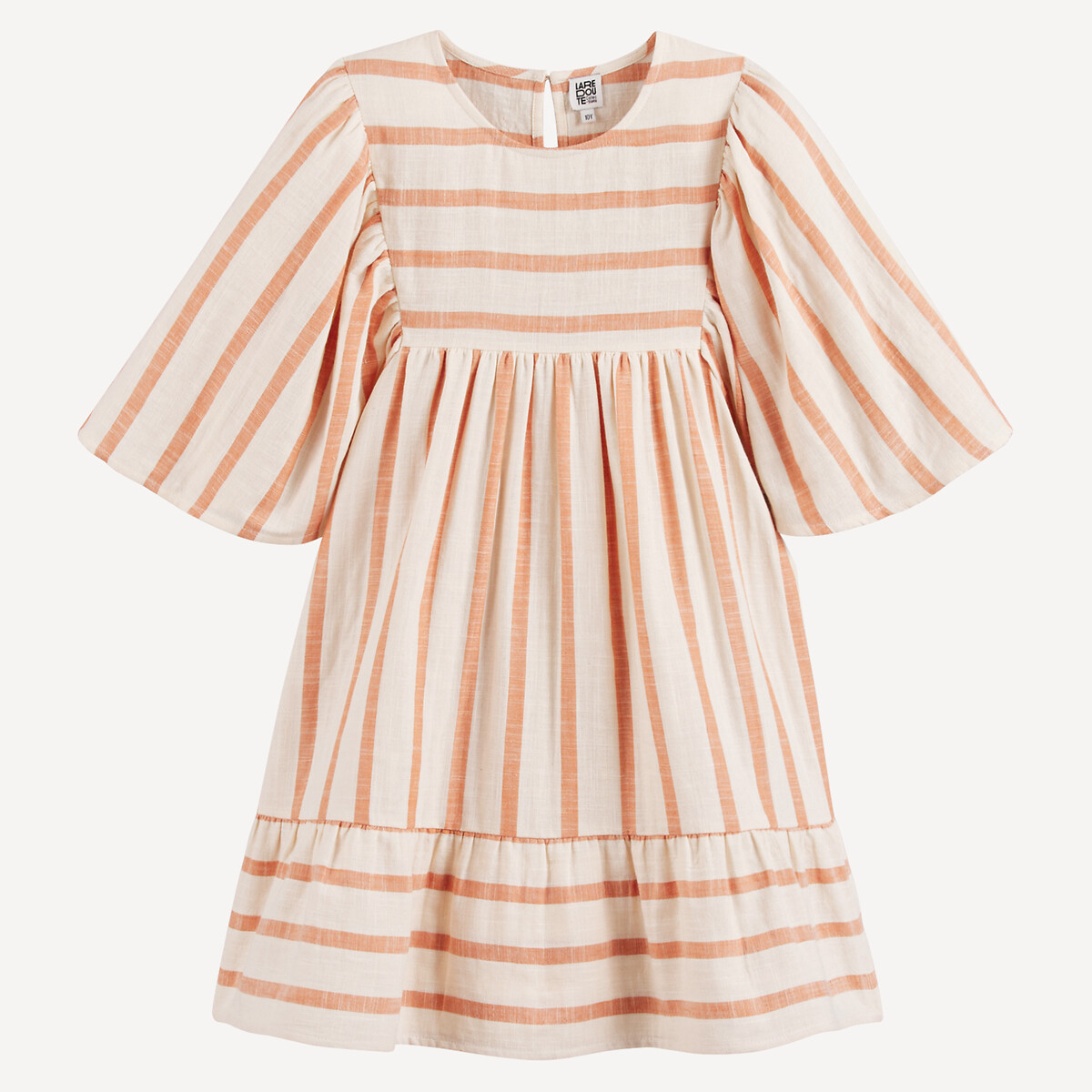 Striped Flared Dress with Short Sleeves orange/ecru striped, LA REDOUTE COLLECTIONS