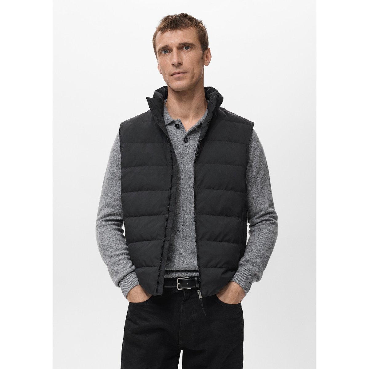 Gilet matelassé rembourrage duvet et plumes noir, MANGO MAN