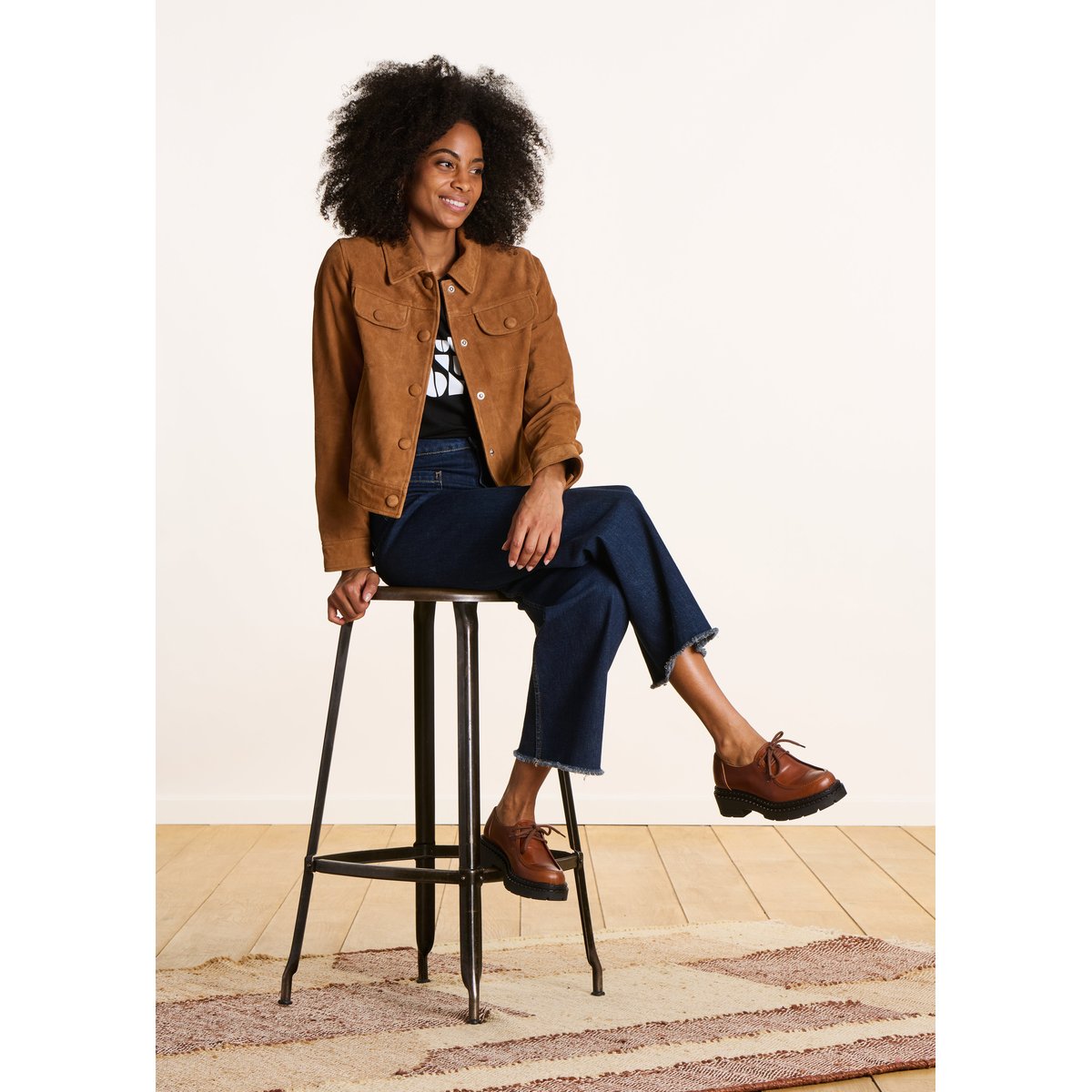 Blouson court en daim toffee, LA FEE MARABOUTEE
