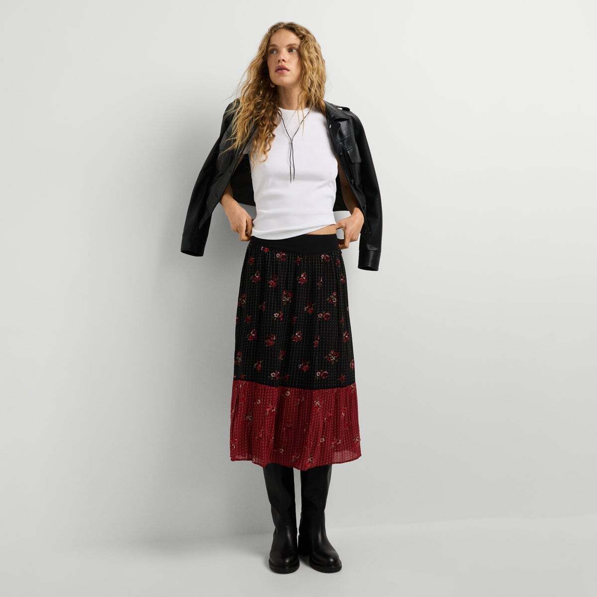 Jupe Midi À Imprimé Floral noir, PEPE JEANS