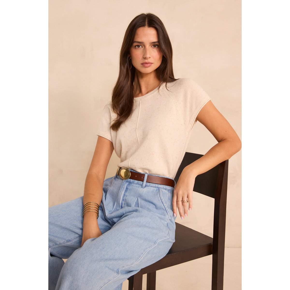 Pull à manches courtes en cachemire BILL creme, Maison 123