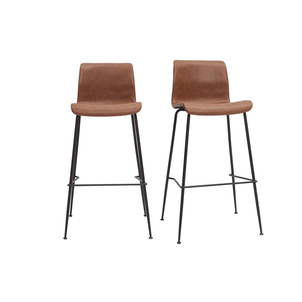 Tabourets de bar fixes pieds métal noir H75 (lot de 2) HAROLD marron, MILIBOO