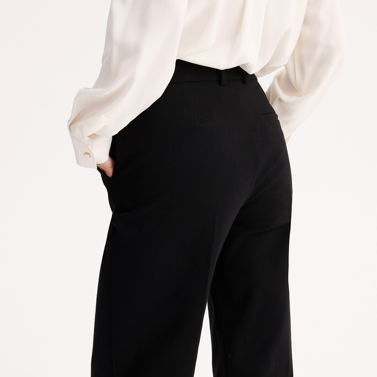 Straight Ankle Grazer Trousers in Stretch Cotton black, ANNE WEYBURN