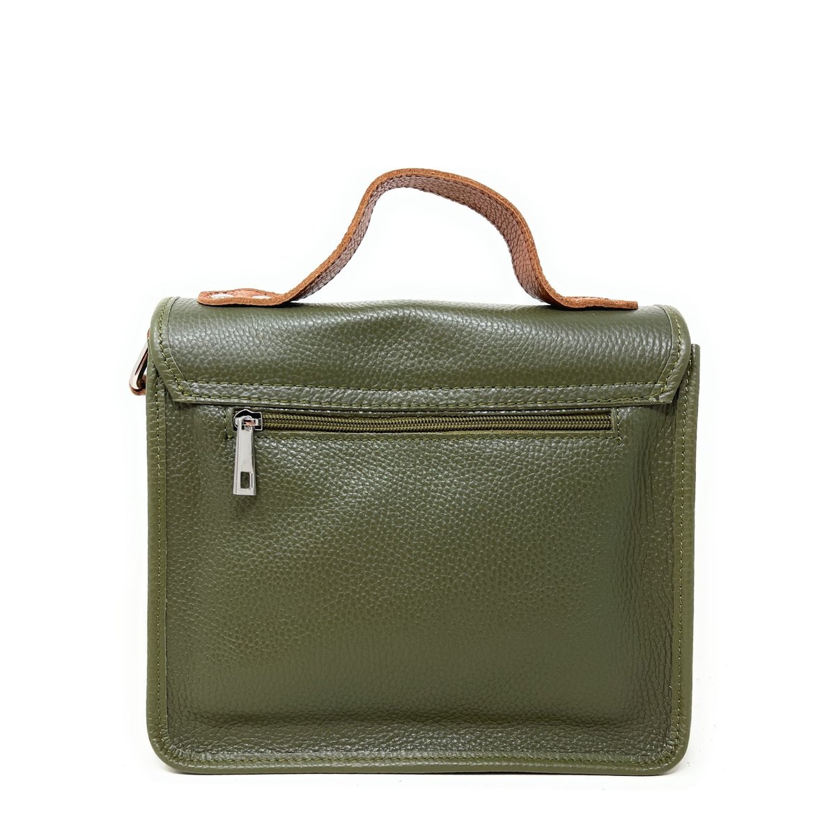Sac bandoulière cartable en cuir grainé CALVI kaki, OH MY BAG