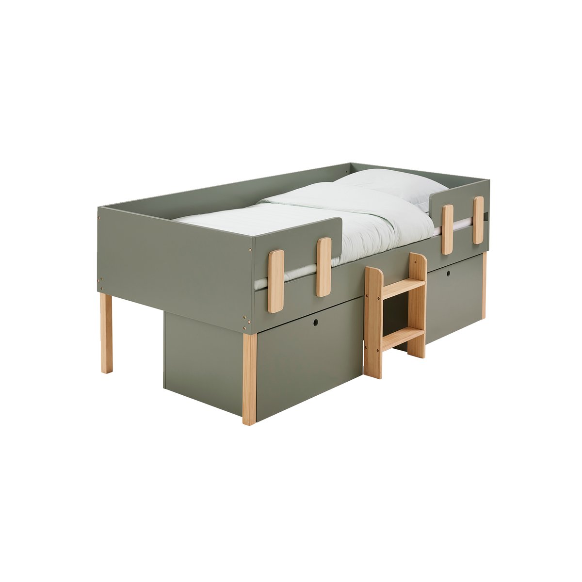 Lit en hauteur avec rangements EVEREST kaki, VERTBAUDET