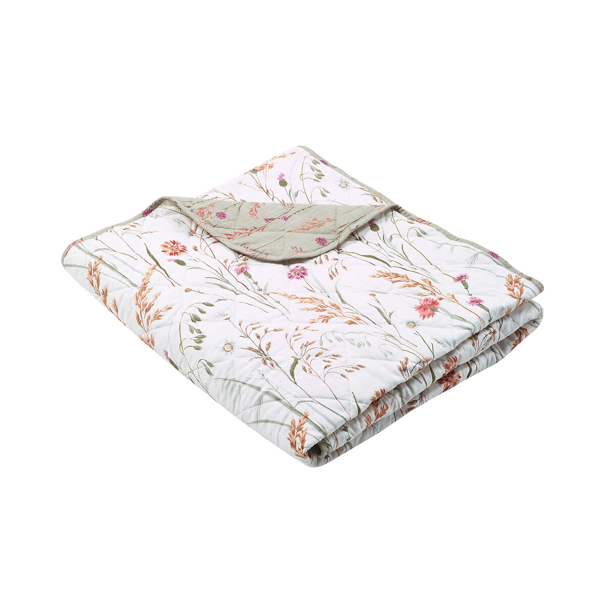 Brushed Grasmere Floral Cotton Reversible Quilted Bedspread dark green/light green, CATHERINE LANSFIELD