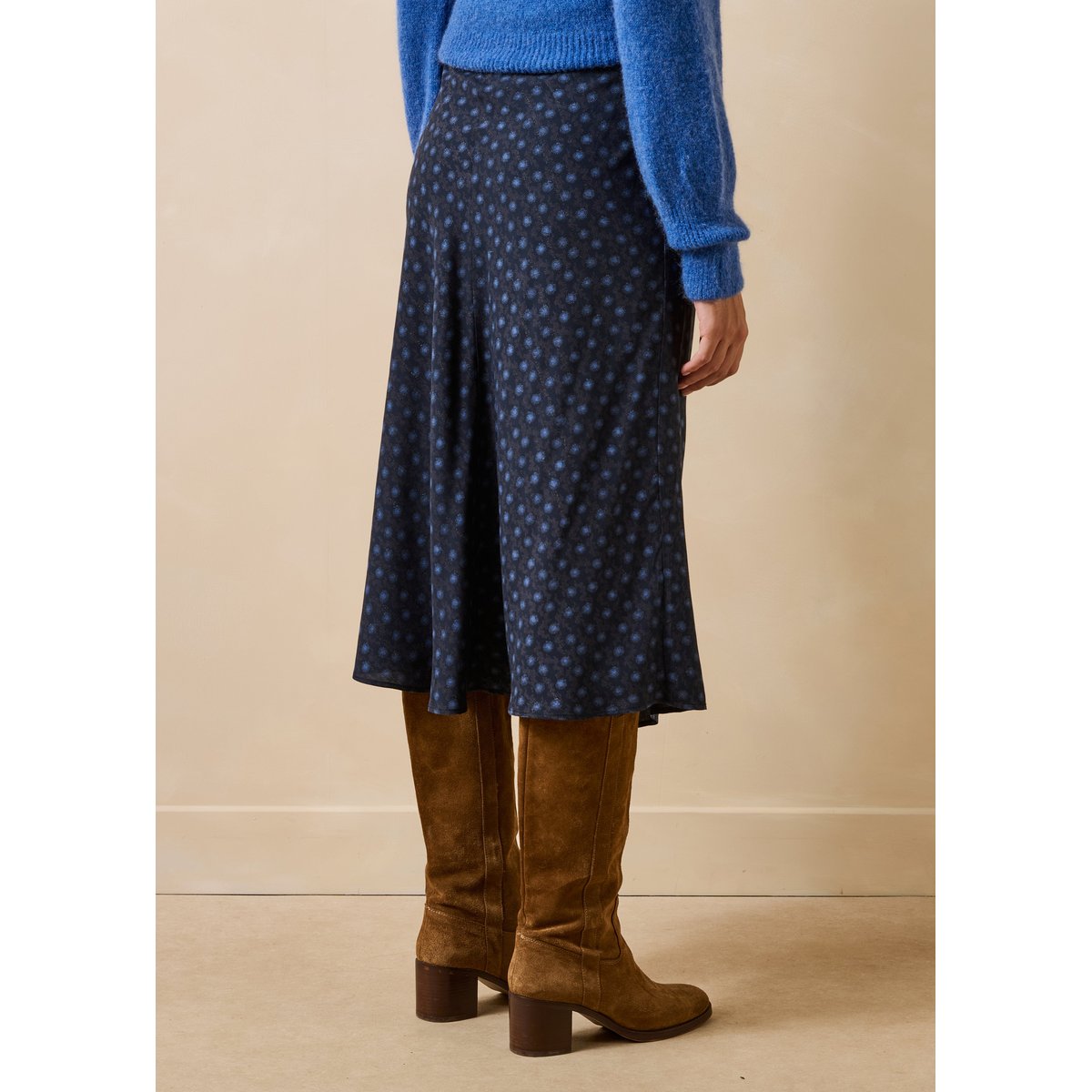 Jupe midi asymétrique à imprimé graphique bleu, LA FEE MARABOUTEE