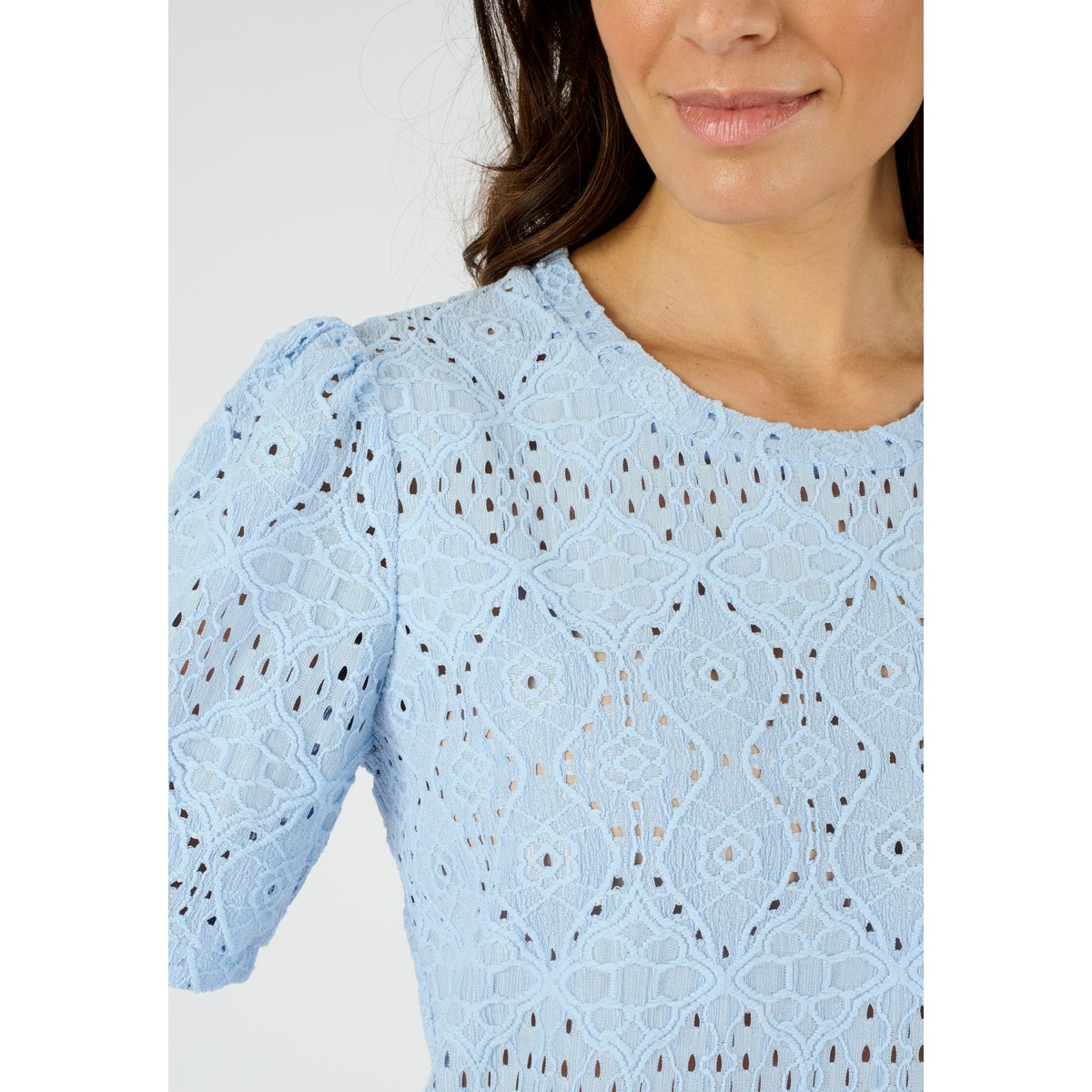 T-shirt en maille ajourée effet dentelle bleu grisé, DAMART
