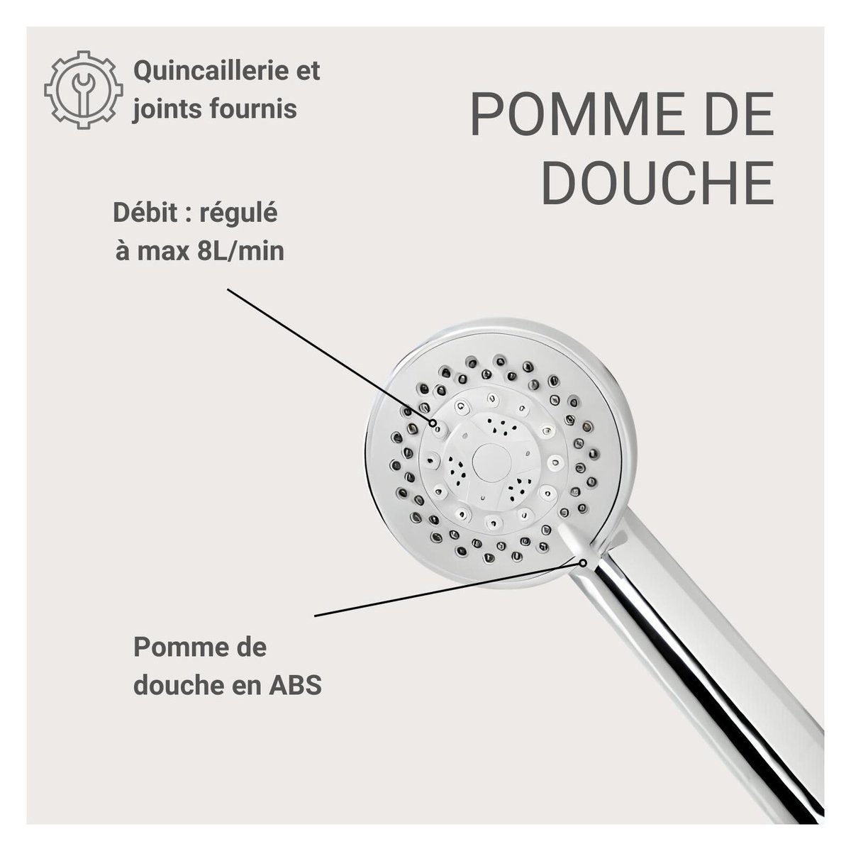 Douchette chromée 5 jets ONDRA chromé, MOB IN
