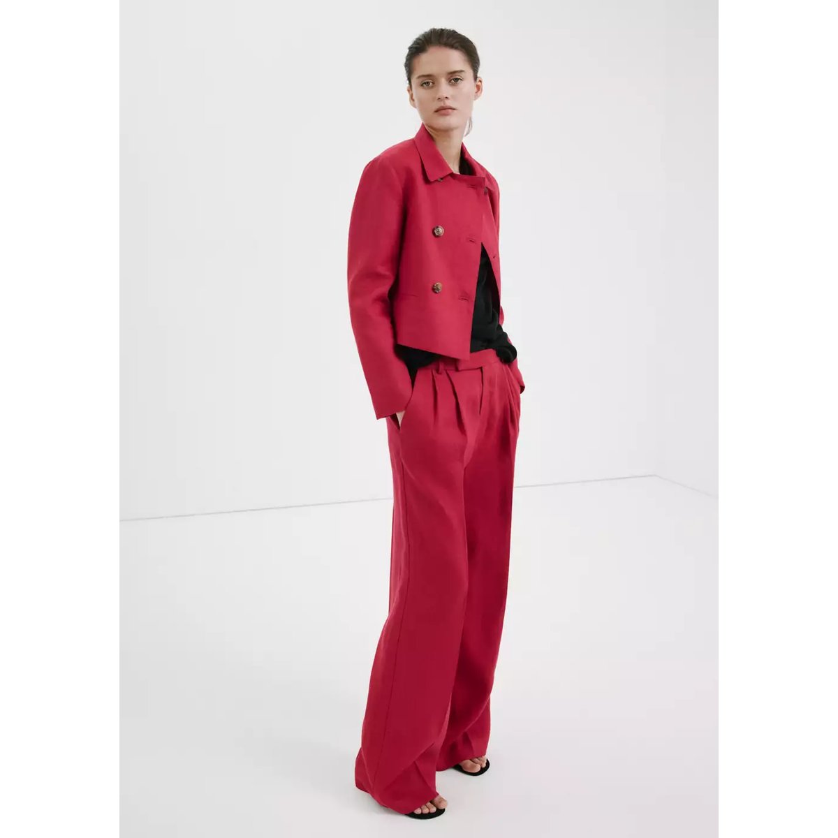 Veste en lin à double boutonnage rouge, MANGO