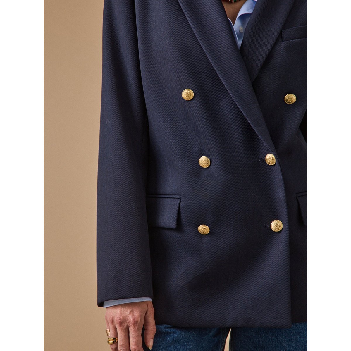 Veste blazer twill uni  boutons dorés encre, CYRILLUS