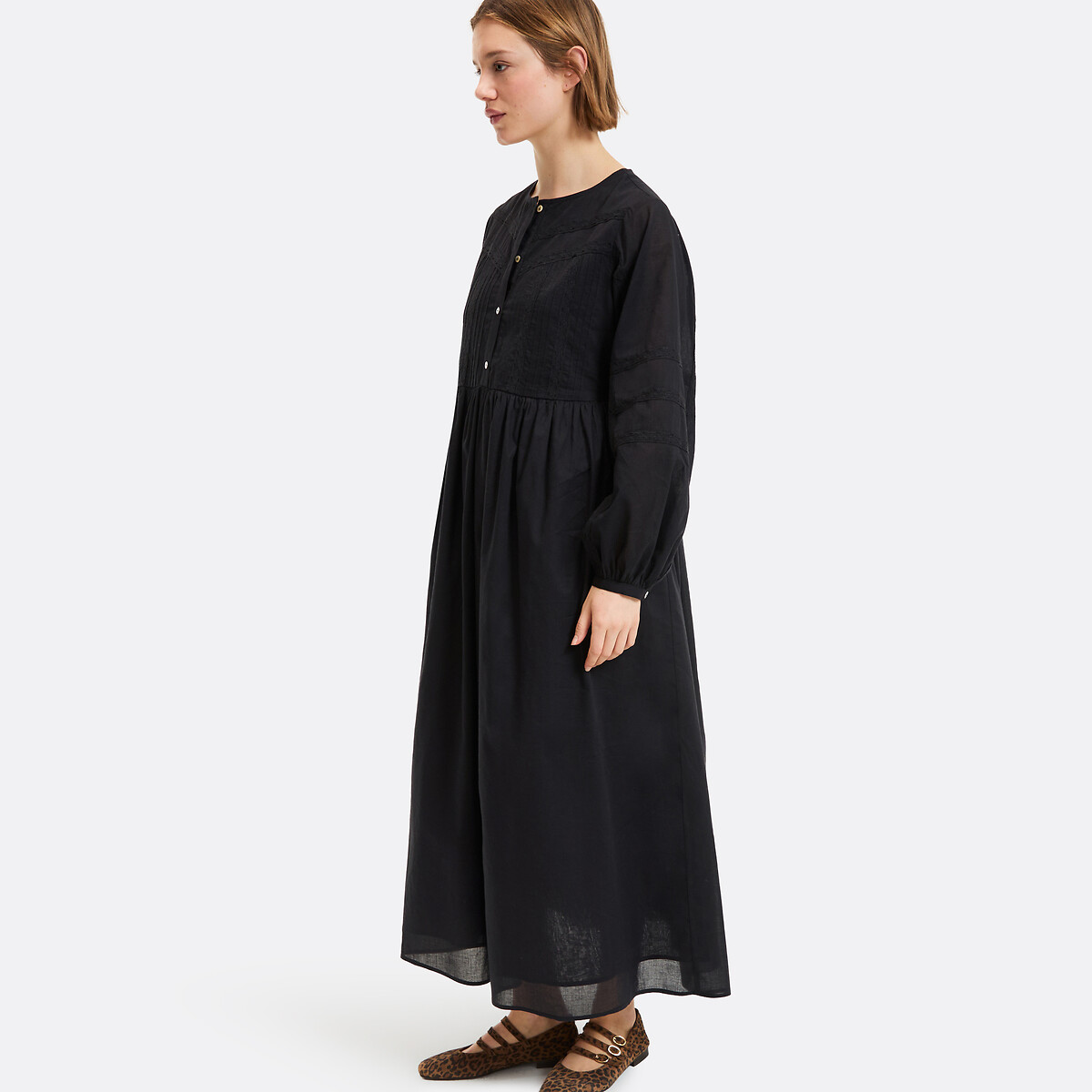 Robe évasée, longue, manches longues noir, LA REDOUTE COLLECTIONS