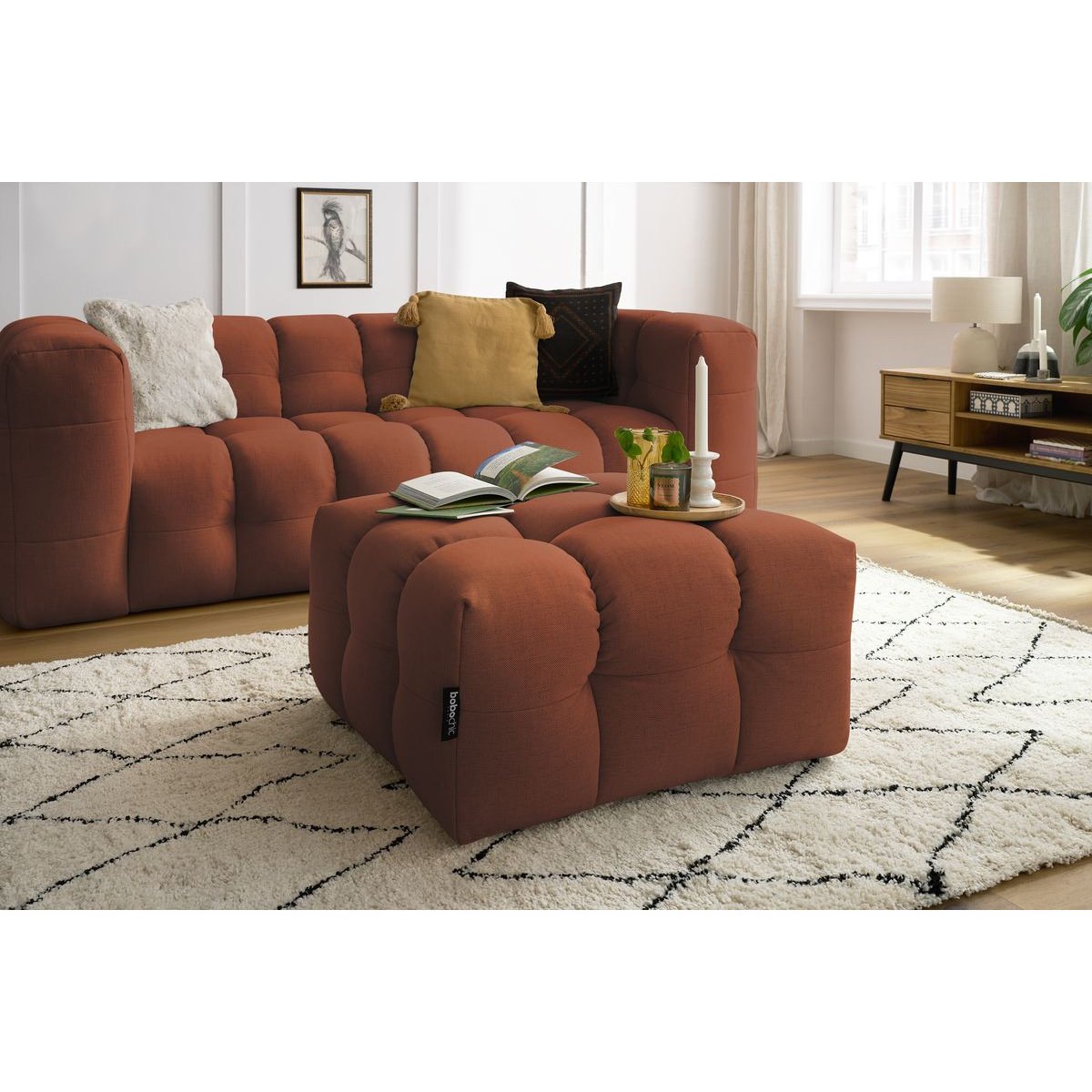 Canapé lit 4 places en tissu lisse, CLOUD orange, BOBOCHIC
