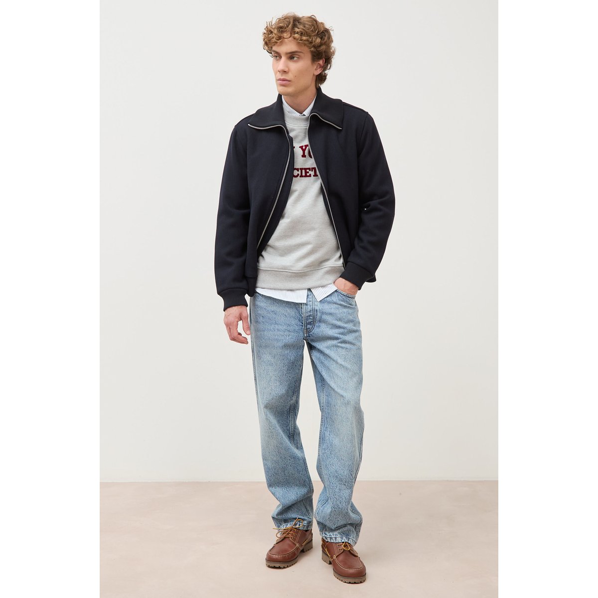 Sweat droit col rond manches longues gris clair, BONOBO