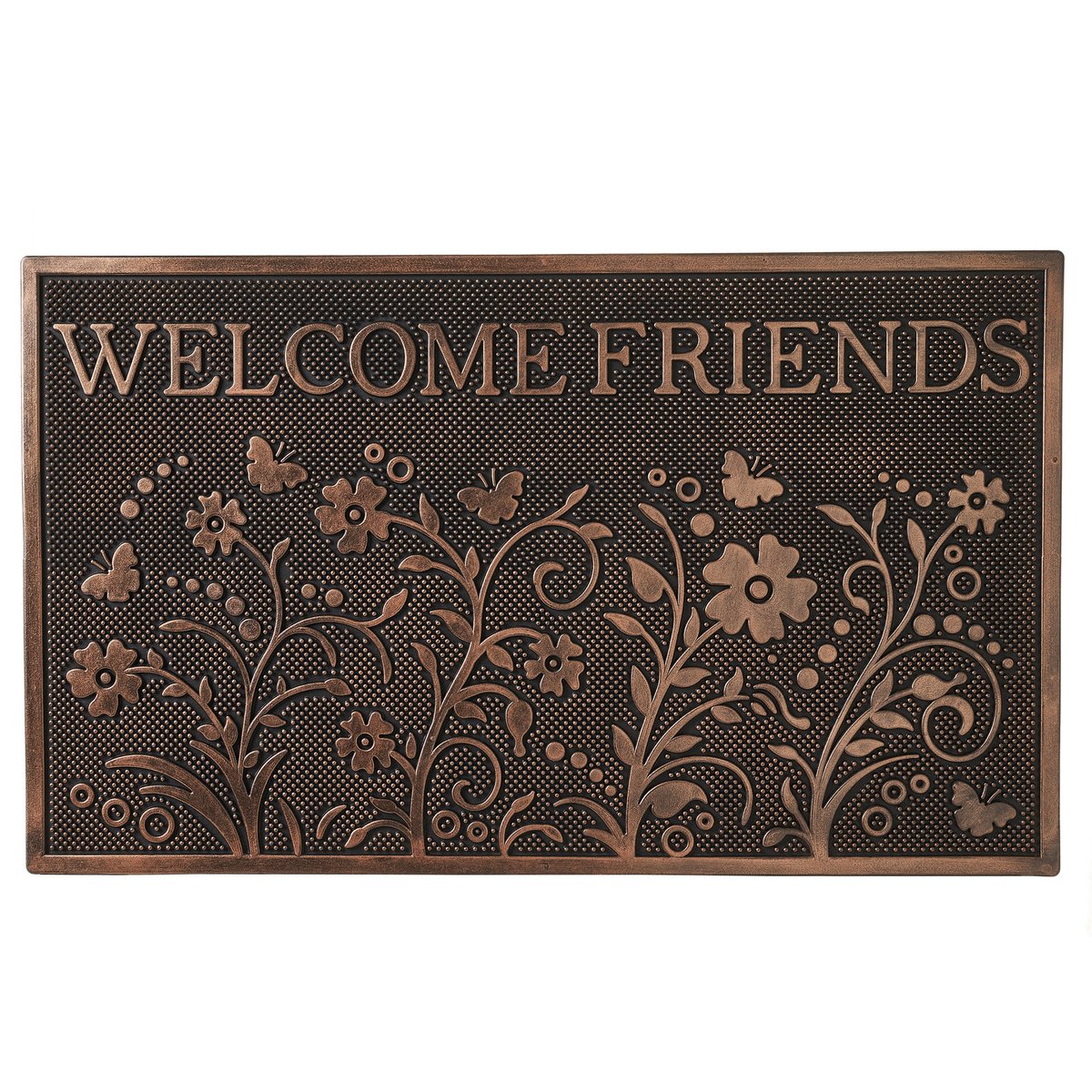 Paillasson caoutchouc fleurs Welcome friends 75x45x1.5cm noir, WADIGA
