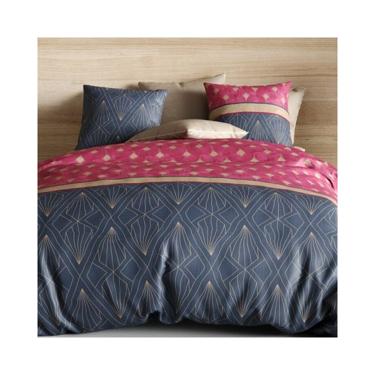 Housse de couette 260x240 Lily + 2 taies 100% coton 57 fils bleu, DECORATIE