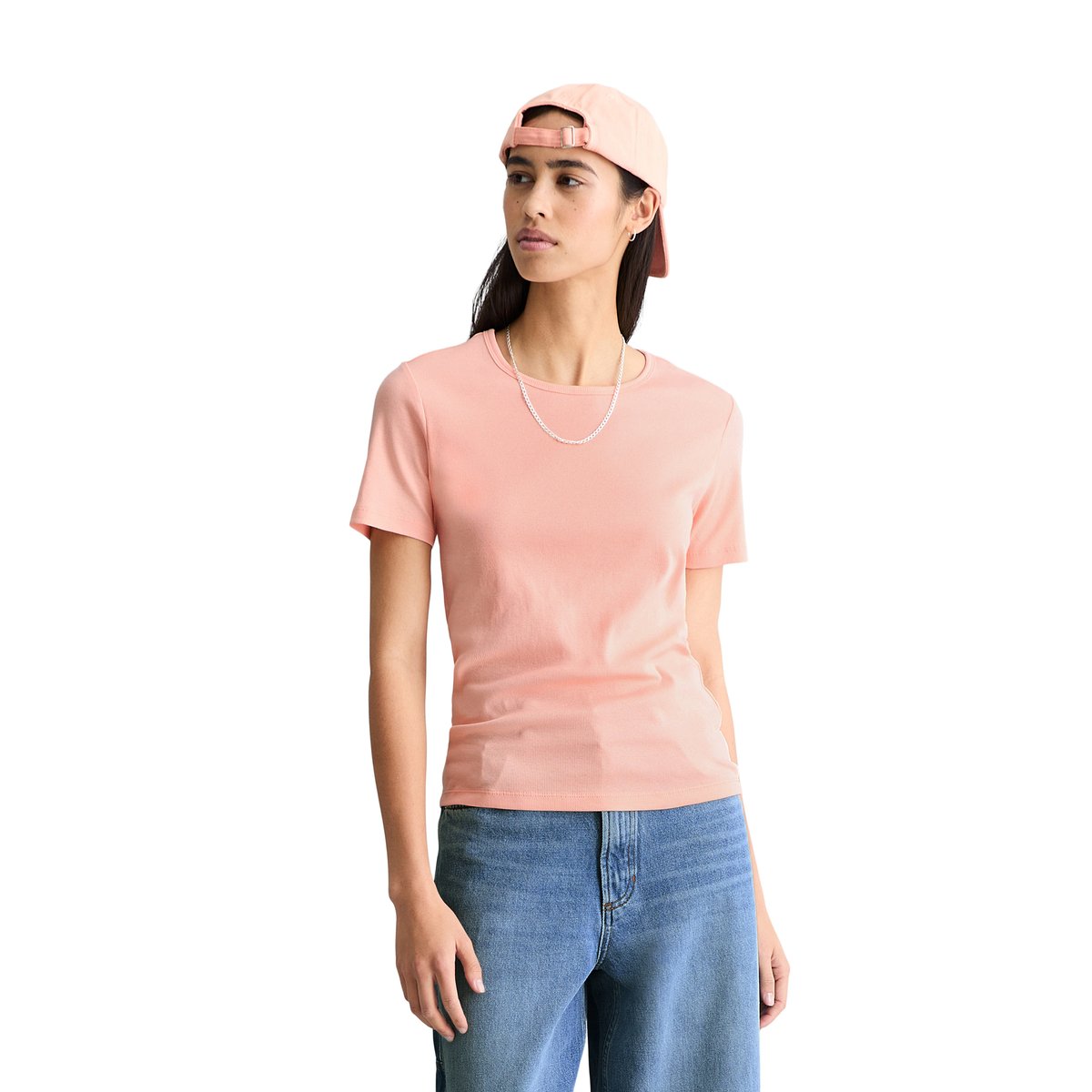 T-shirt slim en jersey côtelé doux rose pale, MARC O’POLO DENIM