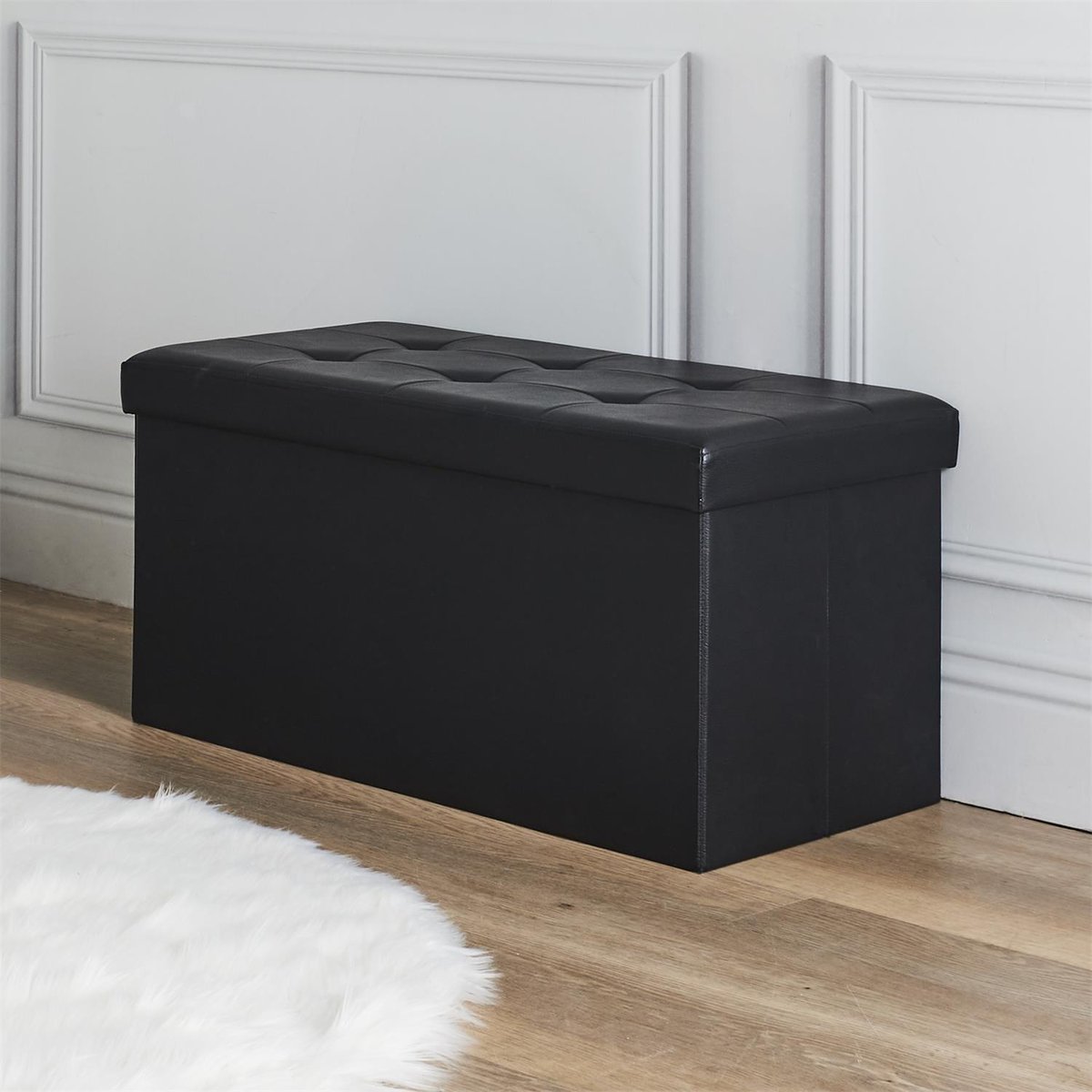Banc coffre de rangement en polyuréthane Zoé noir, EDEN