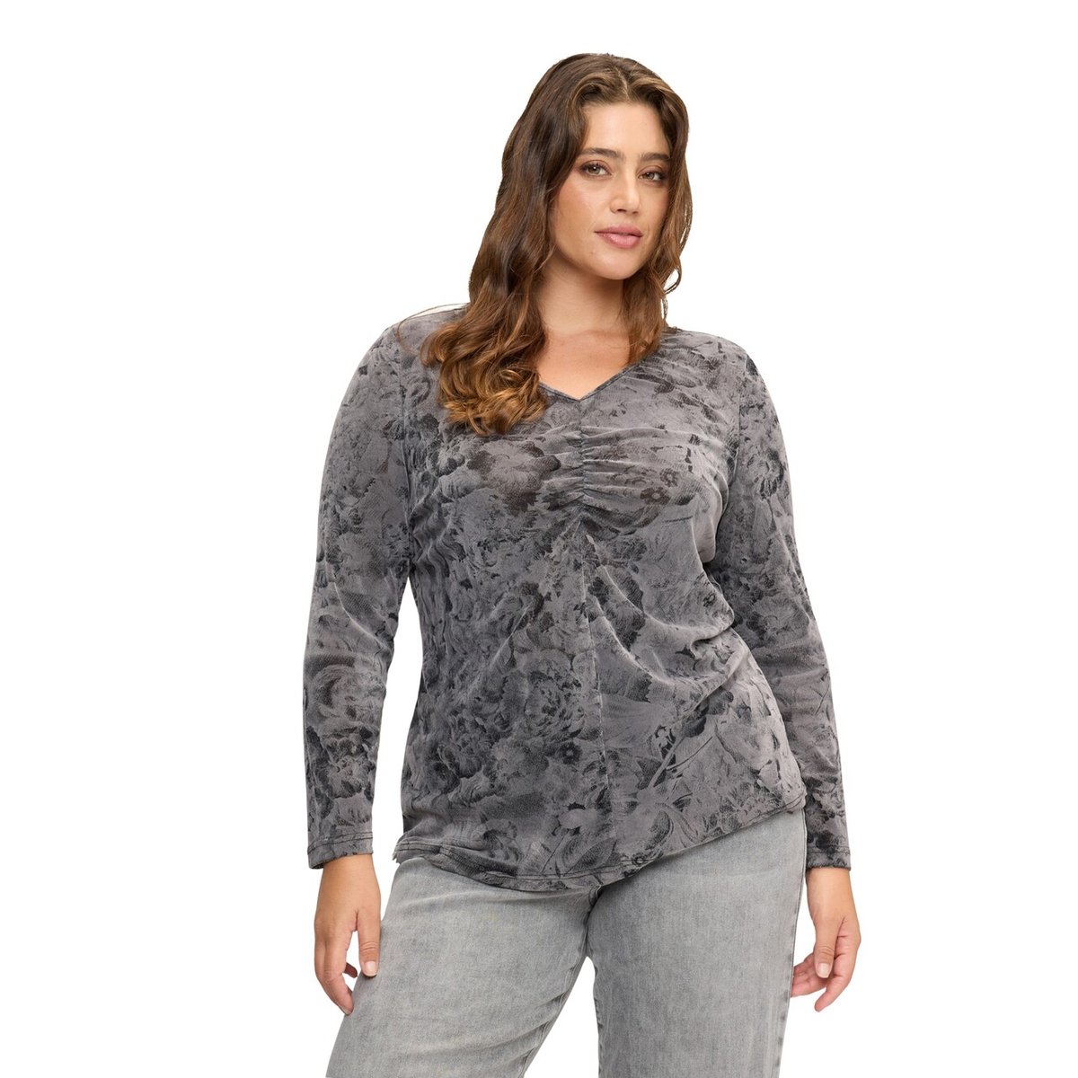 T-shirt avec imprimé et drapé gris, FIORELLA RUBINO