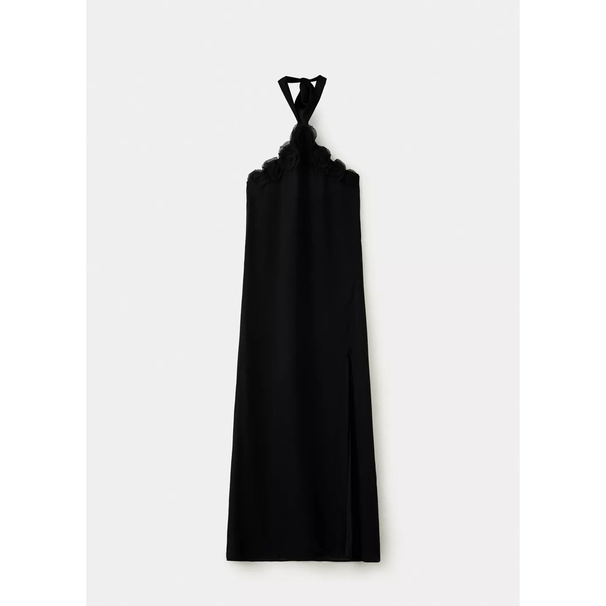 Robe halter détail à fleurs noir, MANGO