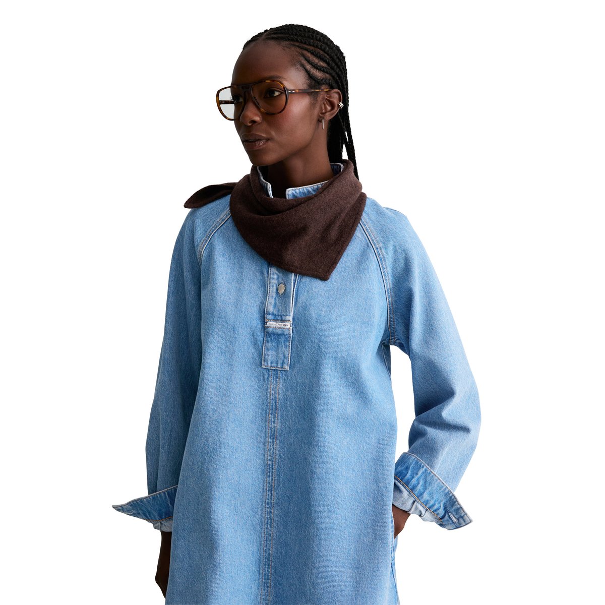 Écharpe triangulaire tricotée en mélange de laine doux marron, MARC O’POLO DENIM