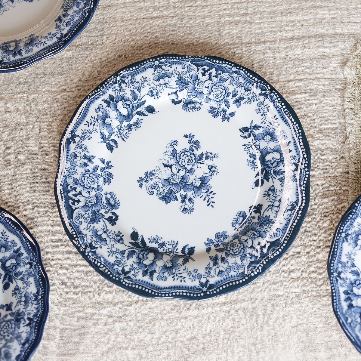 Lot de 6 assiettes creuses en grès 22cm, FAUSTINE bleu, NOVASTYL