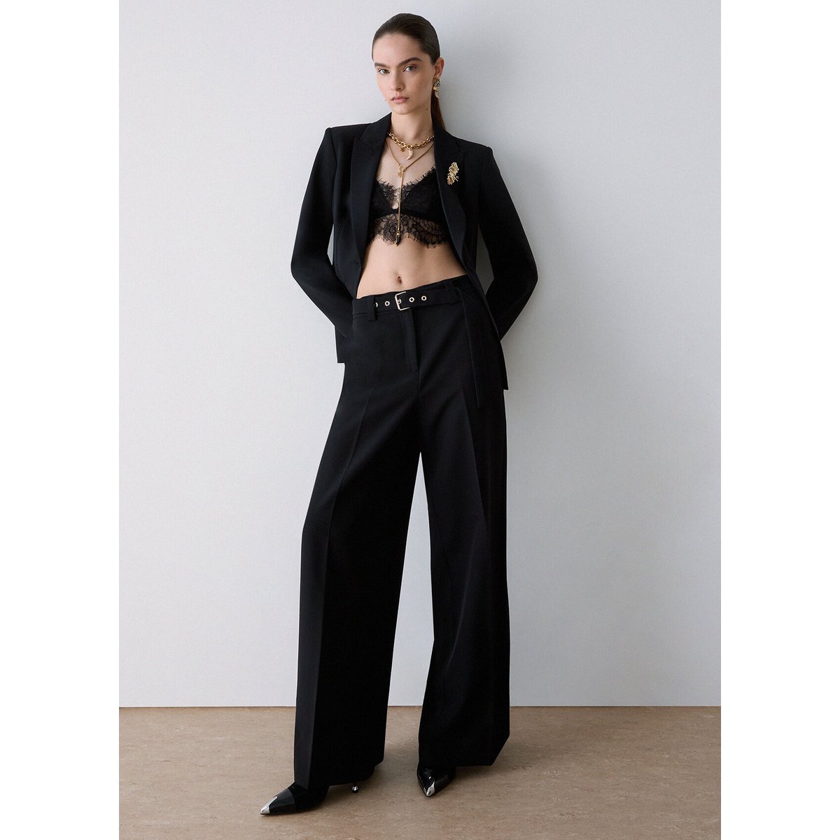 Pantalon wide-leg avec ceinture noir, LIU JO