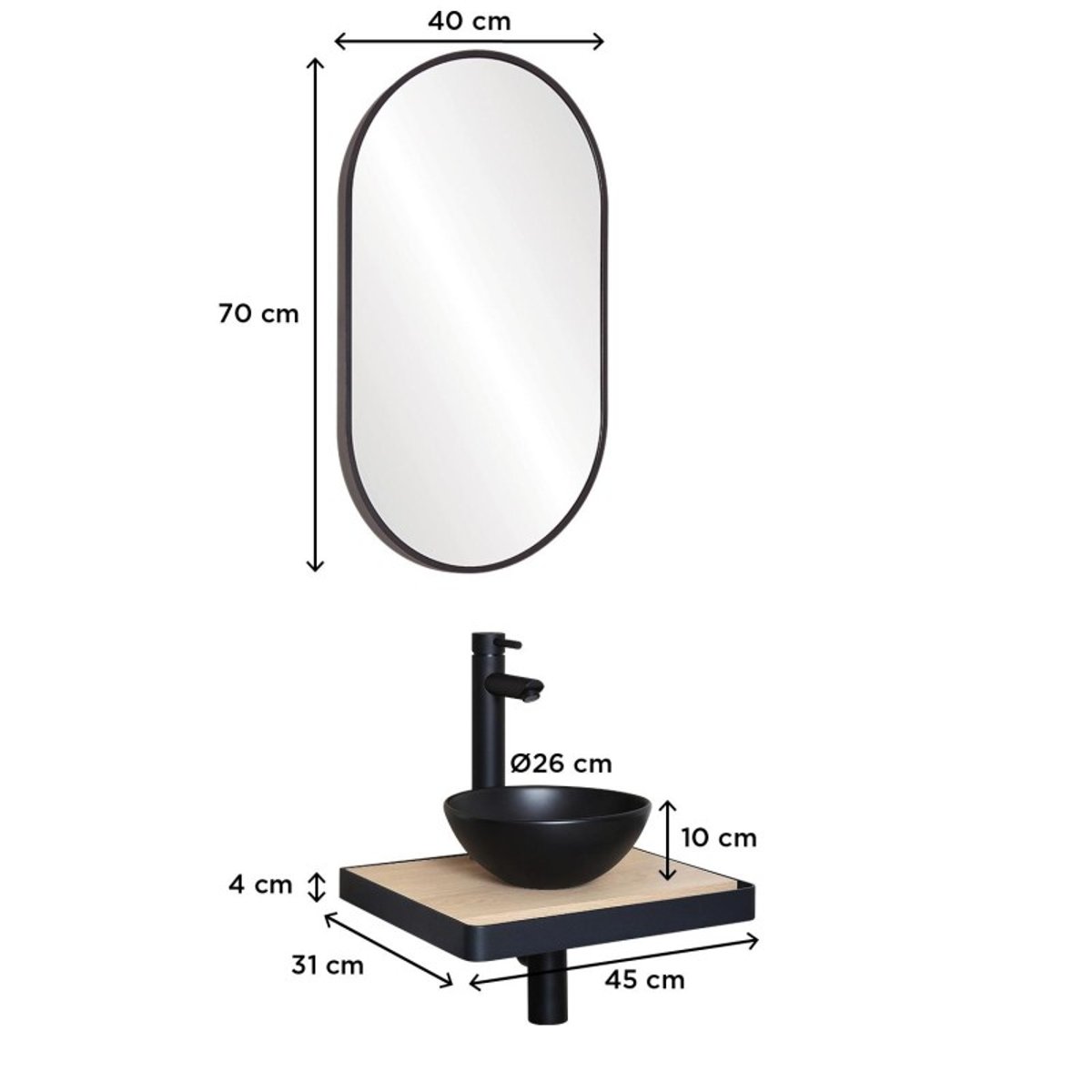 Lave-mains plan fin + vasque + miroir SOHO décor chêne, MOB IN