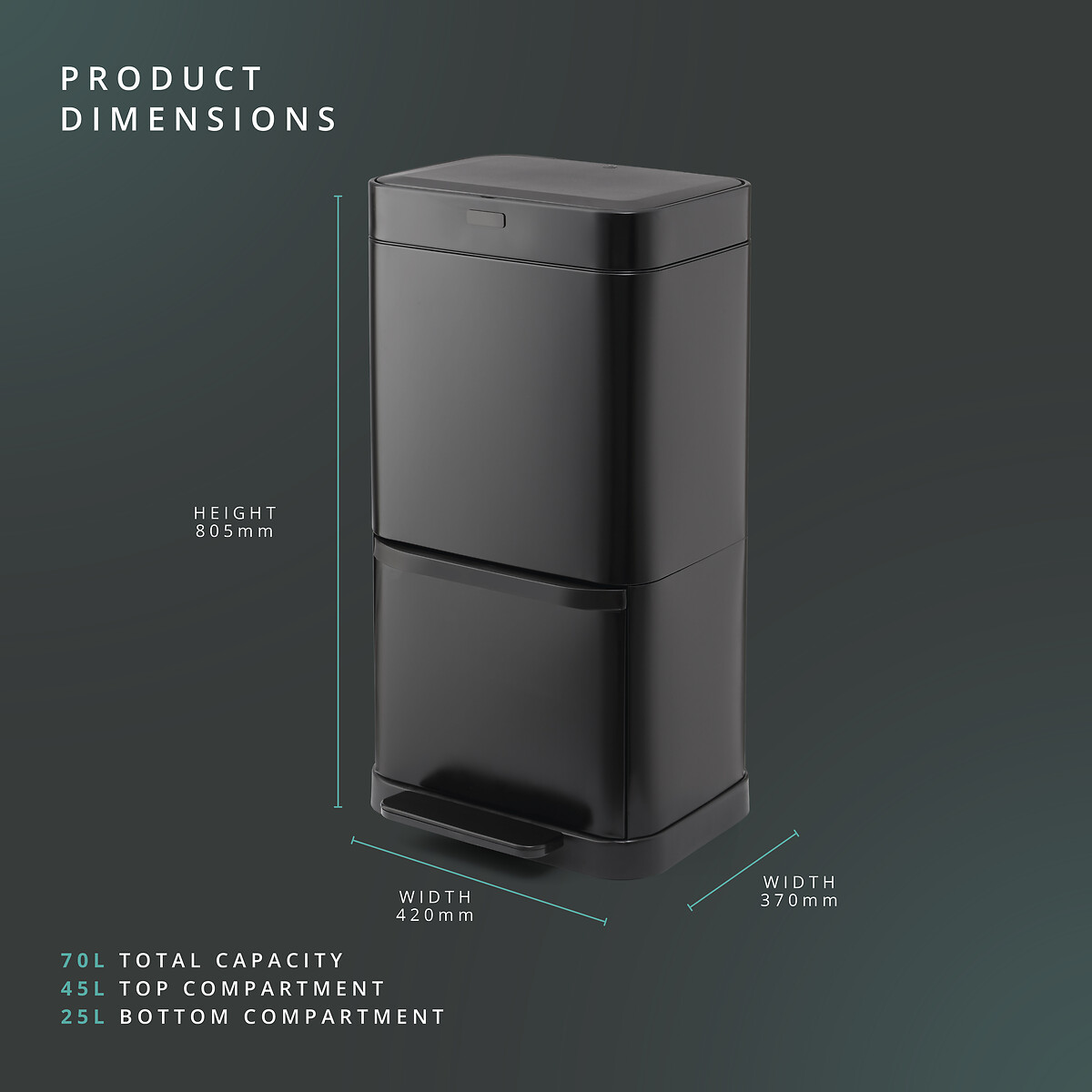 Stealth 70L Dual Recycling Sensor Bin black, SWAN