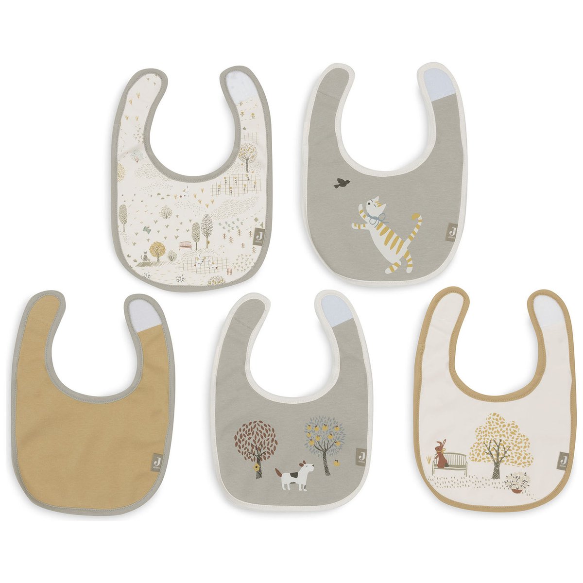 Lot de 5 bavoirs imperméables gris, jaune, écru, JOLLEIN