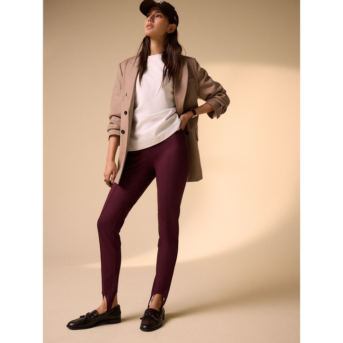 Legging à étriers en maille point de rome rouge bordeaux, NEXT