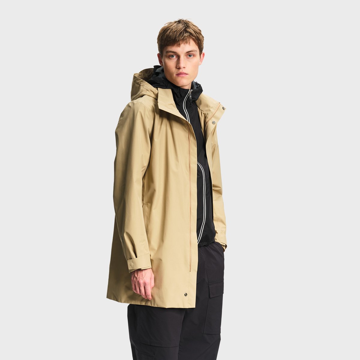 Parka longue imperméable à capuche rétractable GORE-TEX sable, AIGLE