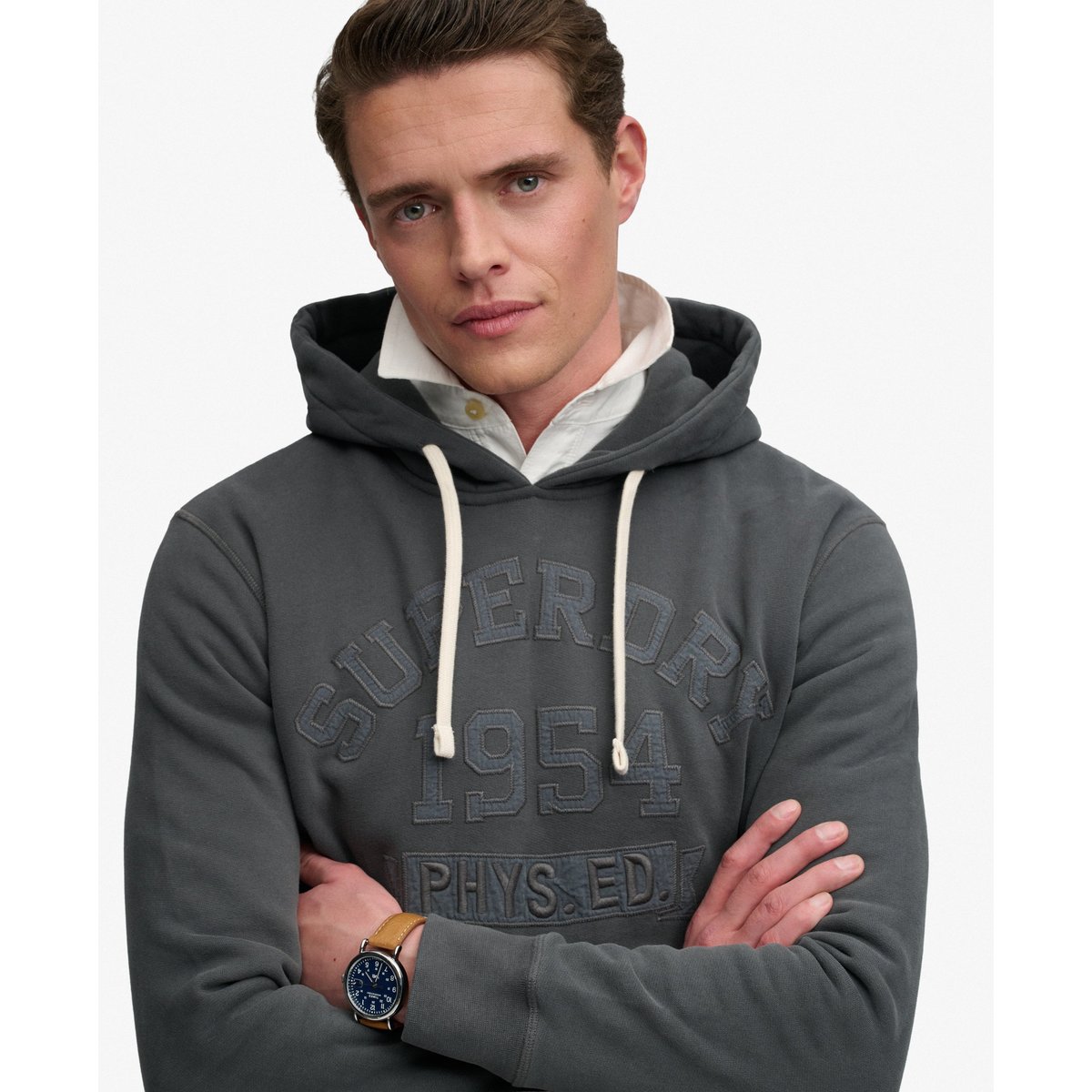 Sweat à capuche Tonal Applique coupe décontractée noir délavé, SUPERDRY