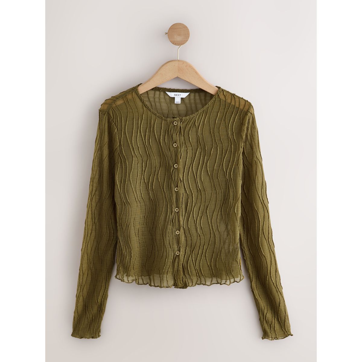 Cardigan manches longues en mesh texturé vert olive, NEXT