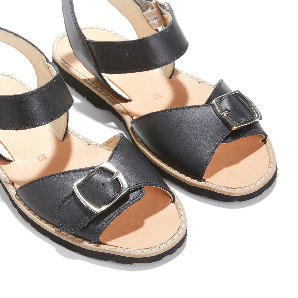 Sandales en cuir talon plat AVARCA BOUCLE LEOPARD noir, MINORQUINES