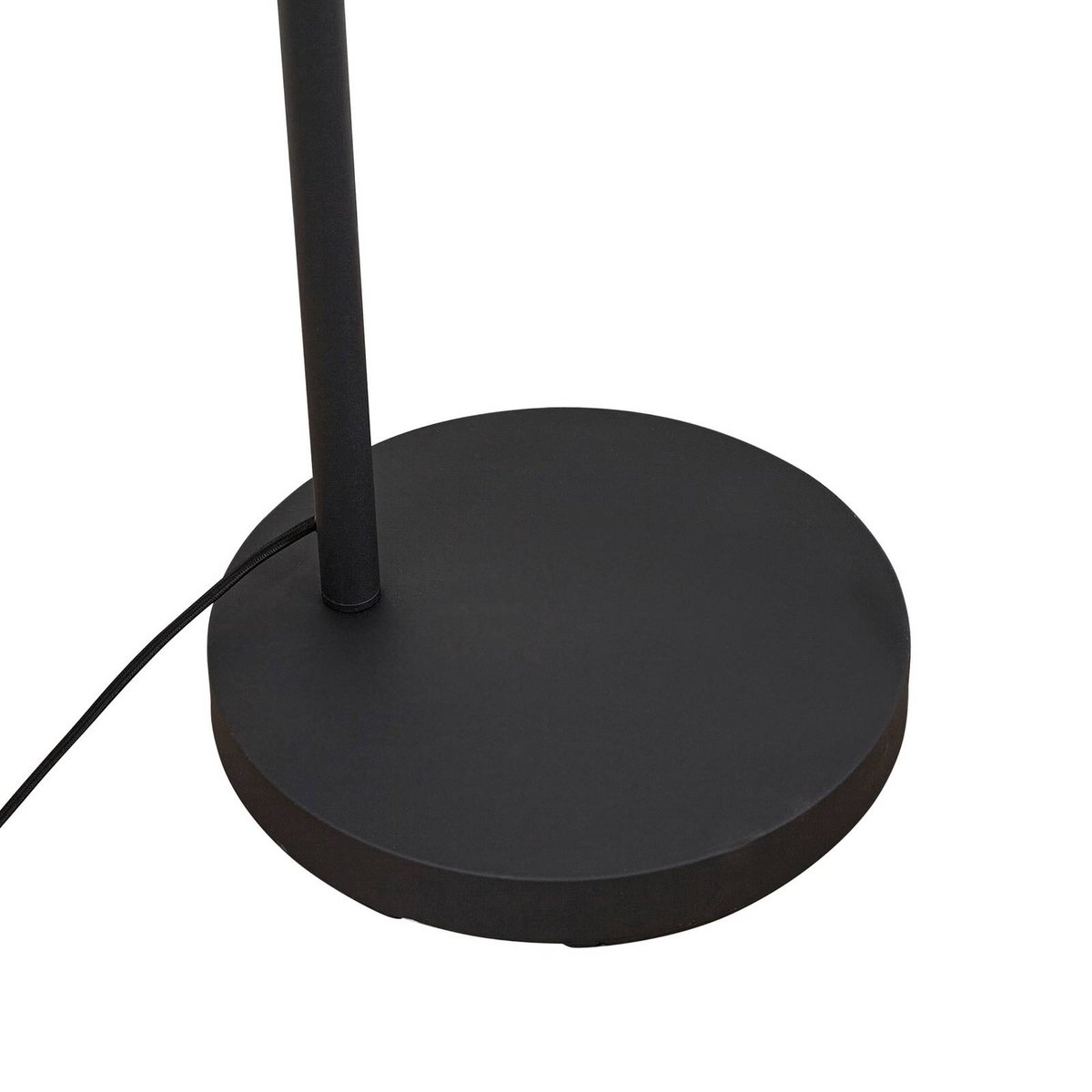 Lampadaire en métal moderne, Solvian noir, bois clair, LINDBY