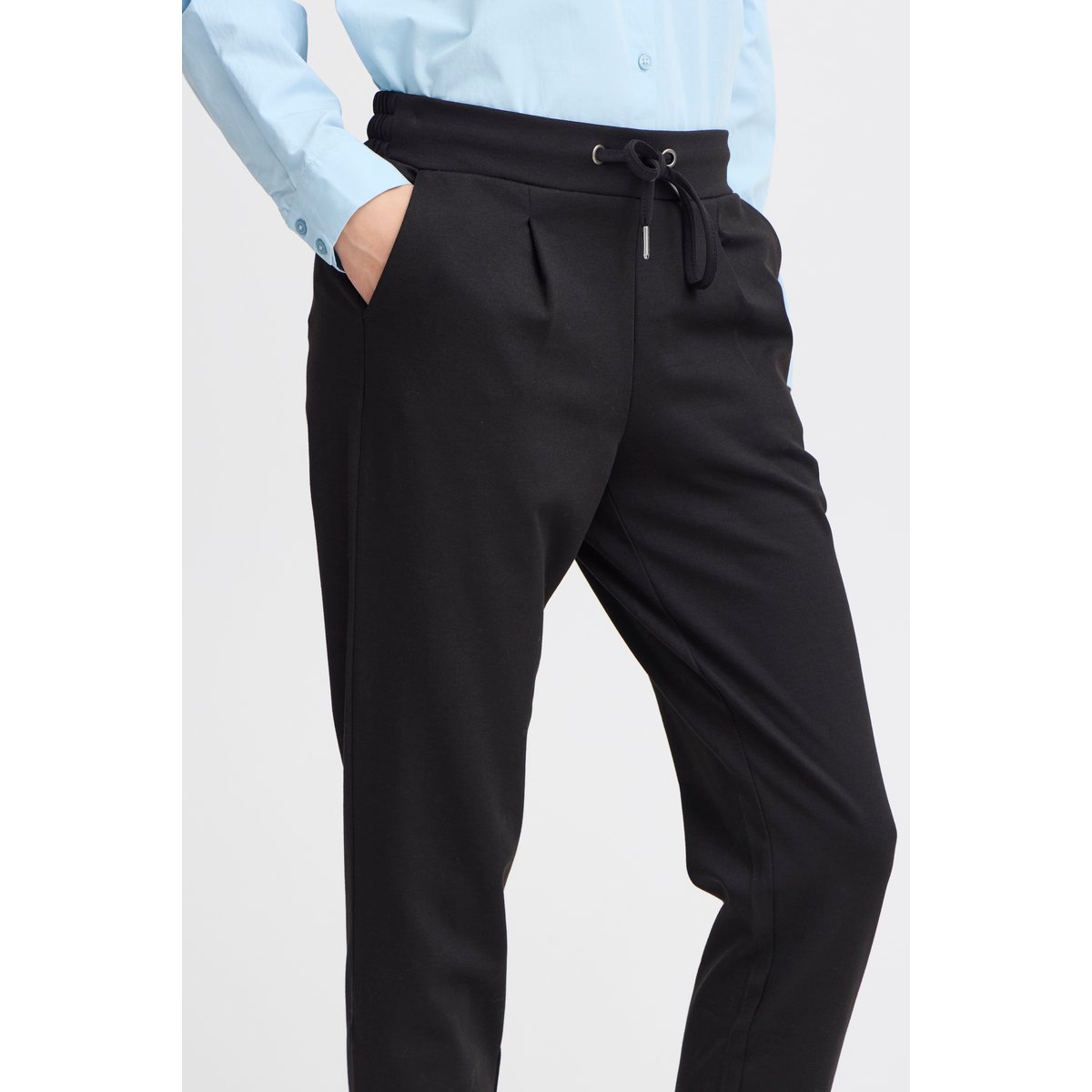 Pantalon coupe fuselée, taille élastiquée noir, B.YOUNG