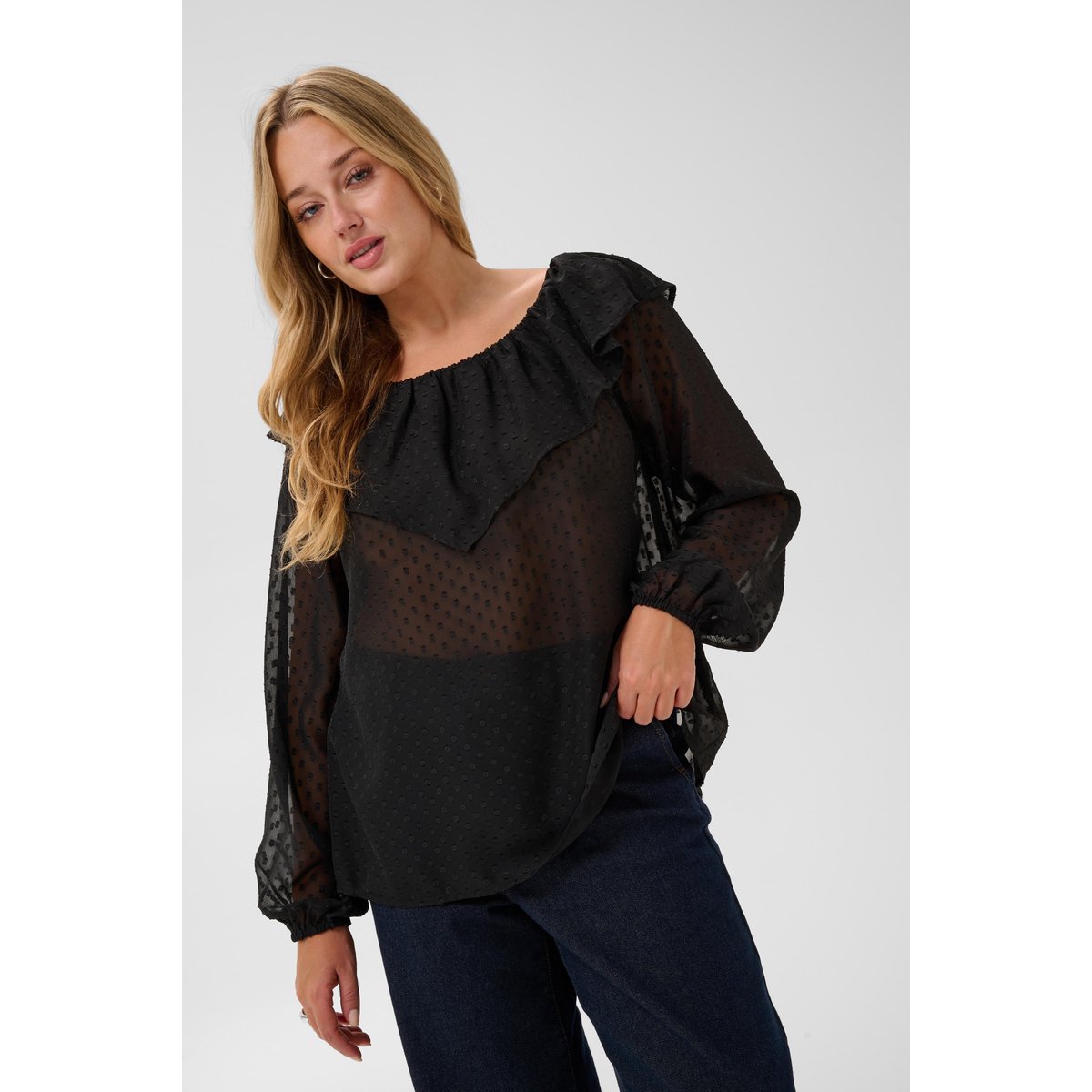 Blouse à manches longues noir black, KAFFE CURVE