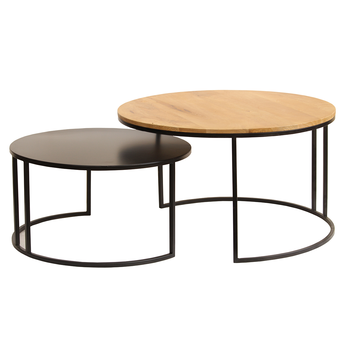 Tables basses gigognes rondes design TAHL (lot de 2) bois clair / noir, MILIBOO