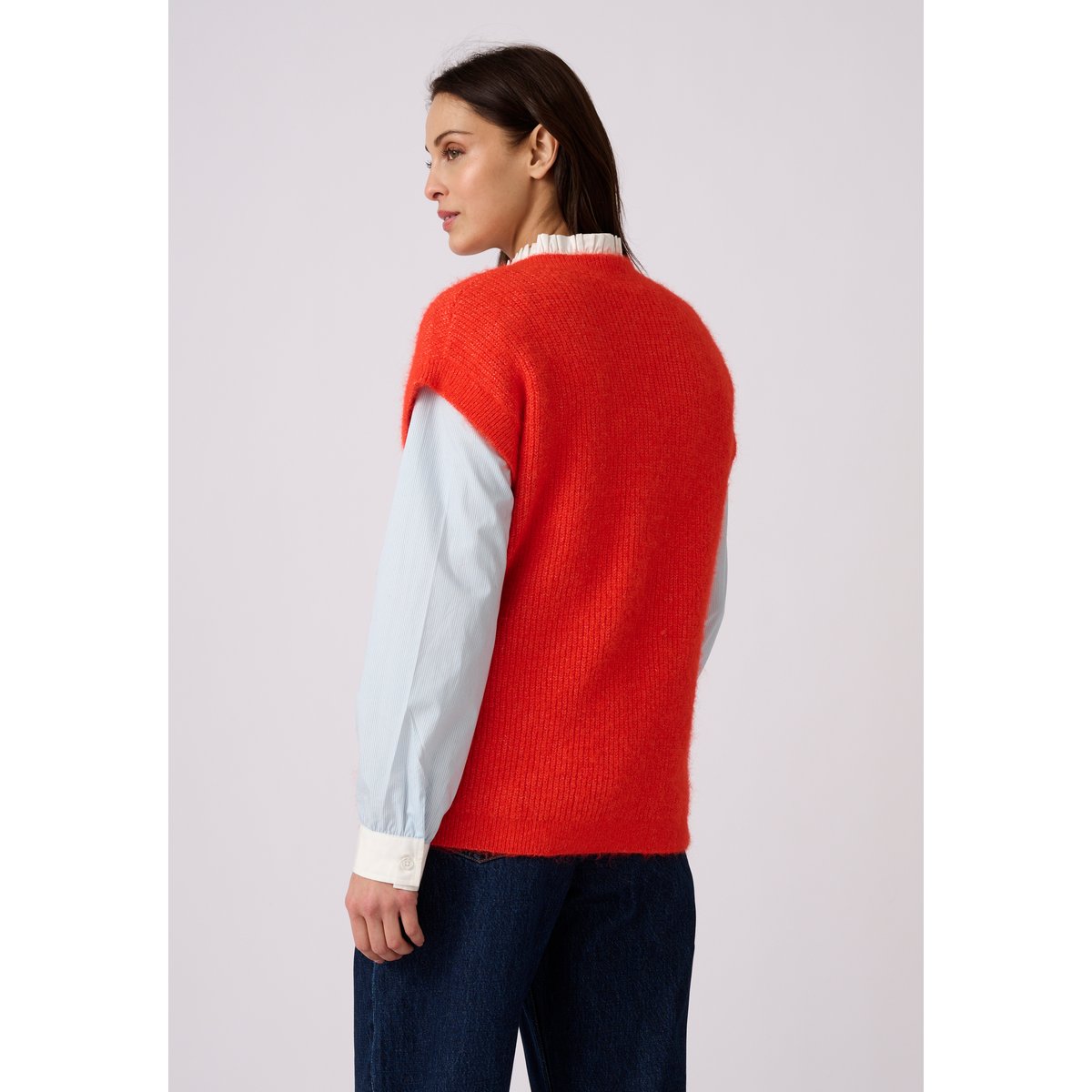 Pull sans manches maille perlée Thermolactyl rouge orange, DAMART