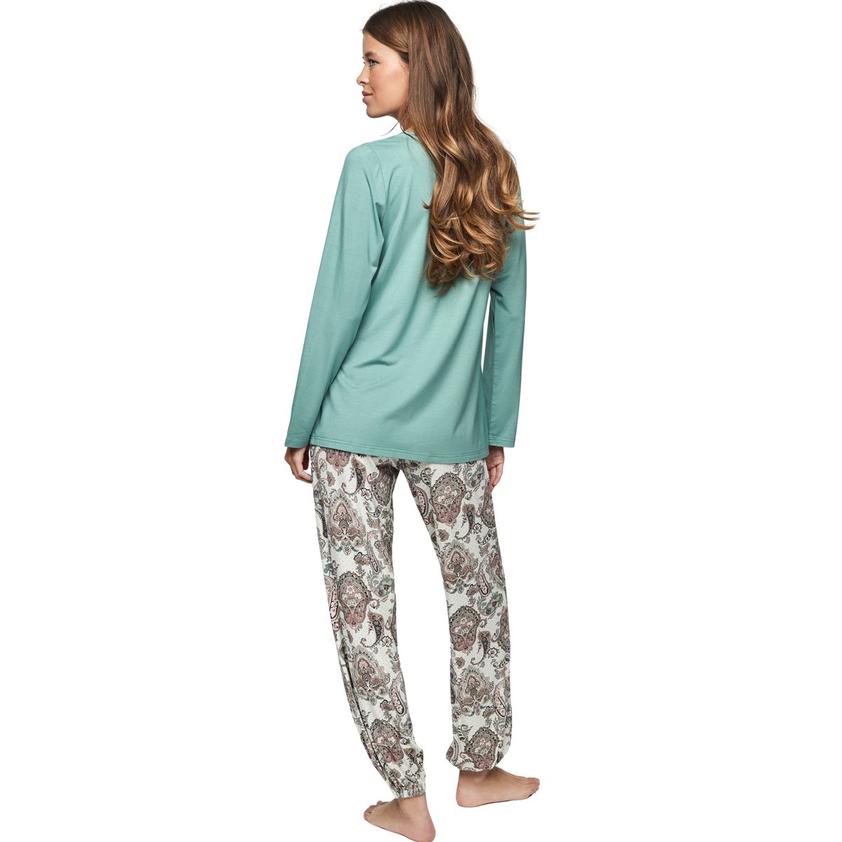 Pyjama pantalon top manches longues P109 CACHEMIRE BAMBOO vert, SELMARK