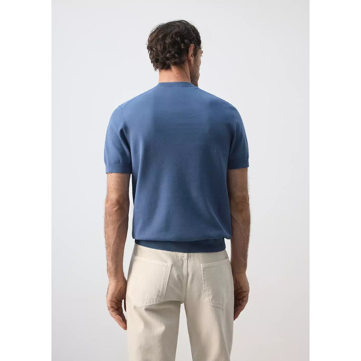 T-shirt 100 % coton en maille fine bleu indigo, MANGO MAN