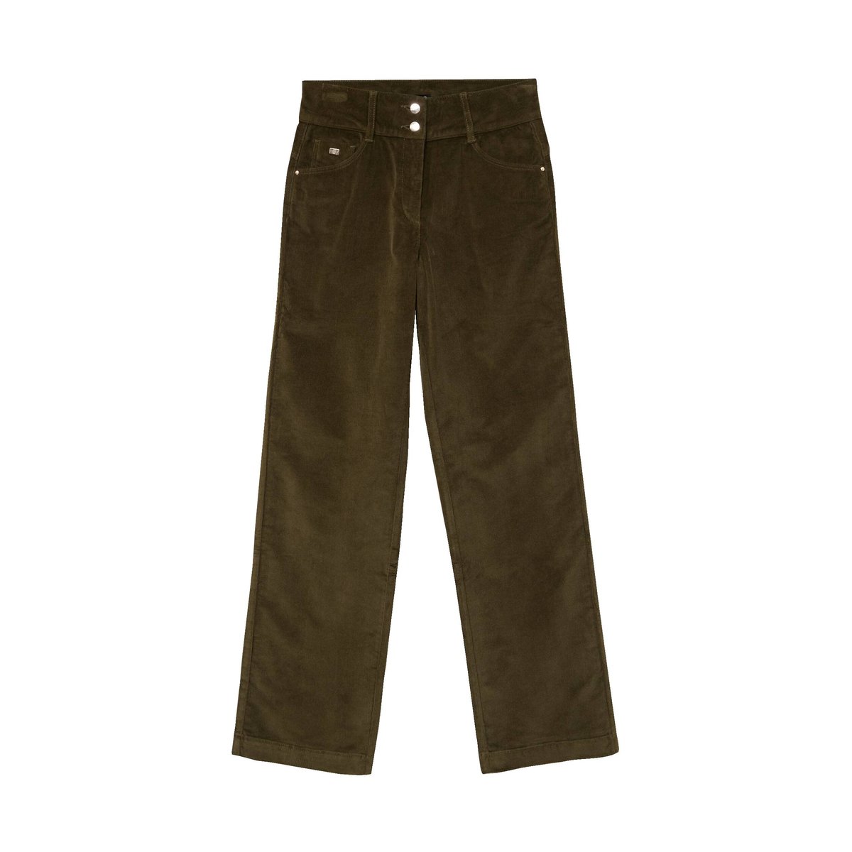 Pantalon taille haute en velours vert kaki, BREAL